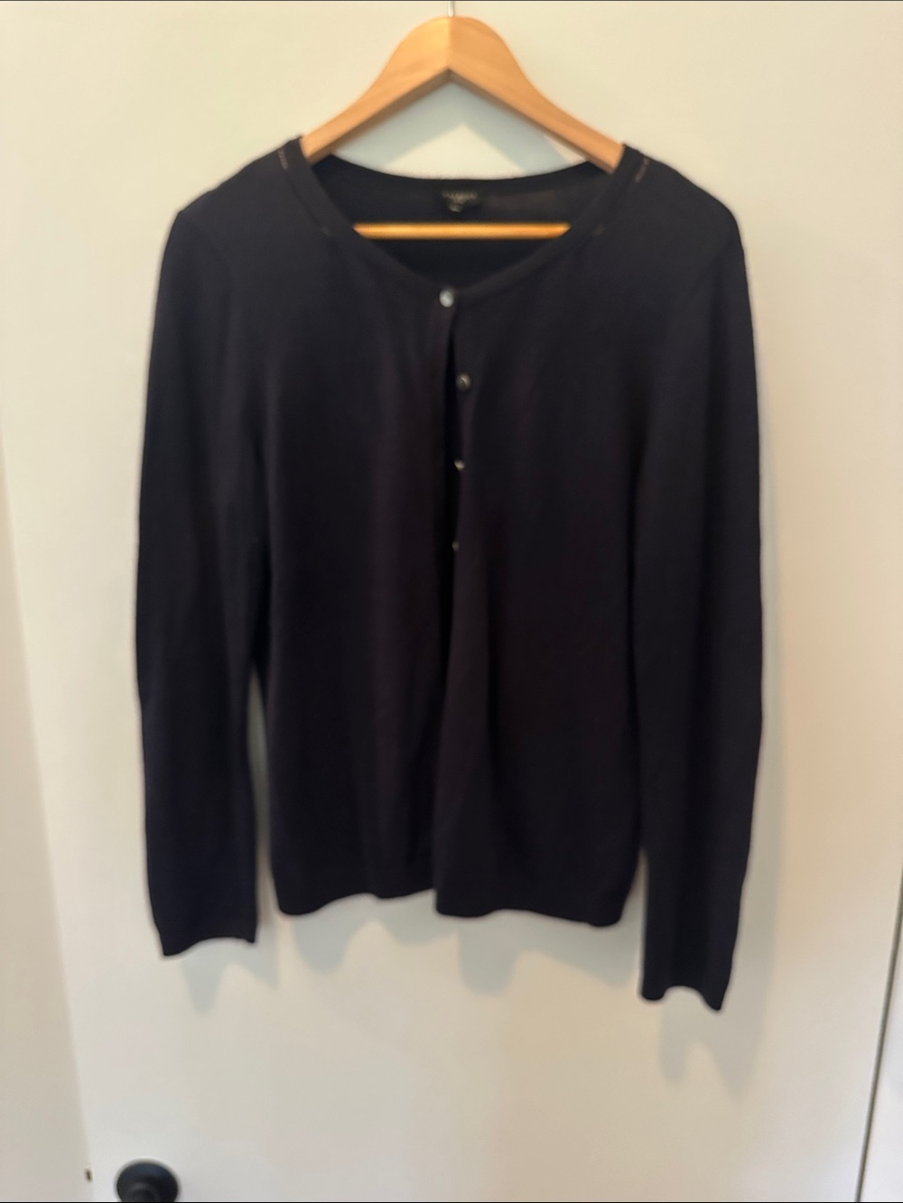 Talbots Navy Button-Front Crewneck Cardigan